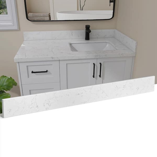 Cala 42.5 in. W Cultured Marble Vanity Backsplash Bathroom Countertop Splash Guard in Carrara White