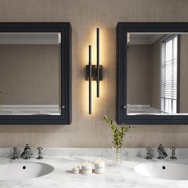 25.7 in. 2-light Matte Black LED Vanity Light Bar Dimmable Sconces Wall Lighting for Bathroom