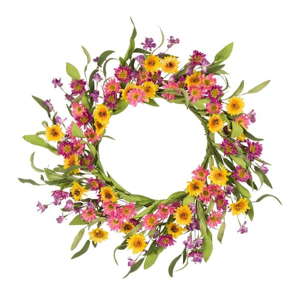 Glitzhome 24 in. D Artificial Chrysanthemum Wreath