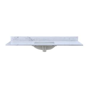 60 in. W x 22 in. D Engineered stone composite Vanity Top in White with White Rectangular Single Sink