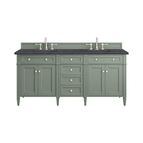 James Martin Vanities Brittany 72.0 in. W x 23.5 in. D x 33.8 in. H Bathroom Vanity in Smokey Celadon with Charcoal Soapstone Quartz Top