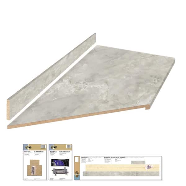 Hampton Bay 8 ft. Left Miter Laminate Countertop All-Inclusive Kit in Textured Gray Onyx with Eased Edge and Loose Backsplash
