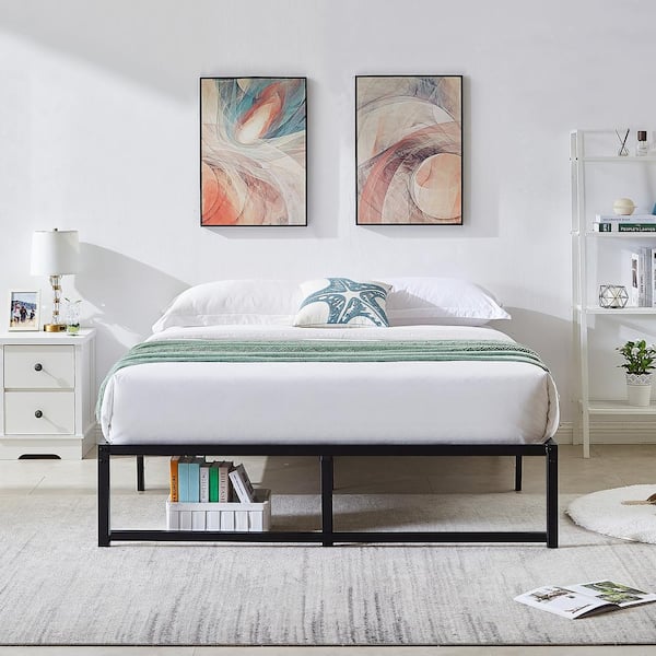 Full size Bed Frame , 55.5 in. W Metal Platform Bed Frames No Box Spring Needed, Steel Slat Support, Black