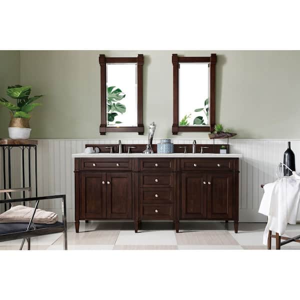 Brittany 72 in. W x 23.5 in. D x 34 in. H Double Bath Vanity in Burnished Mahogany with Eternal Jasmine Pearl Quartz Top