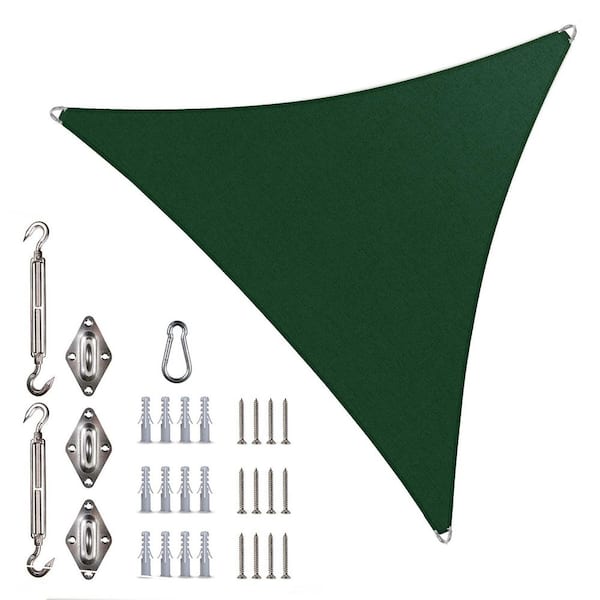 COLOURTREE 12 ft. x 12 ft. x 12 ft. Triangle Pro Ring Sun Shade Sail with Hardware Kit-Green