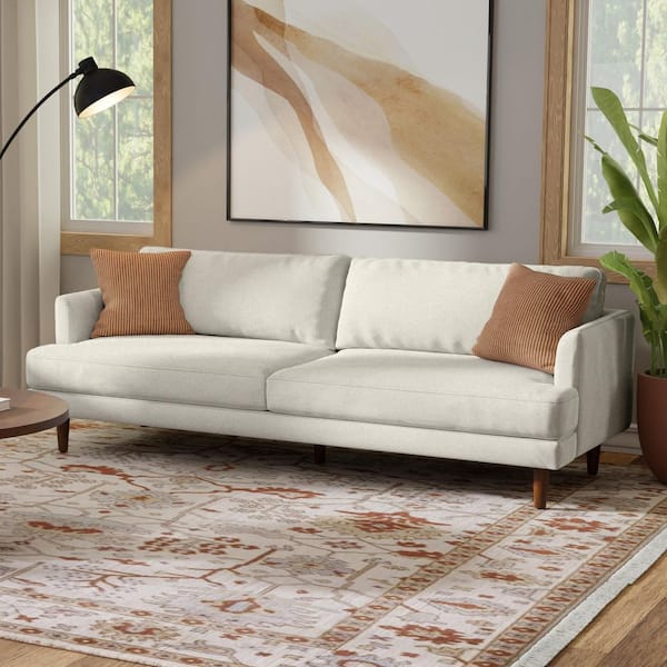 Livingston 90 in. Straight Arm Woven-Blend Fabric Rectangle Mid-Century Modern Sofa in. Cream White