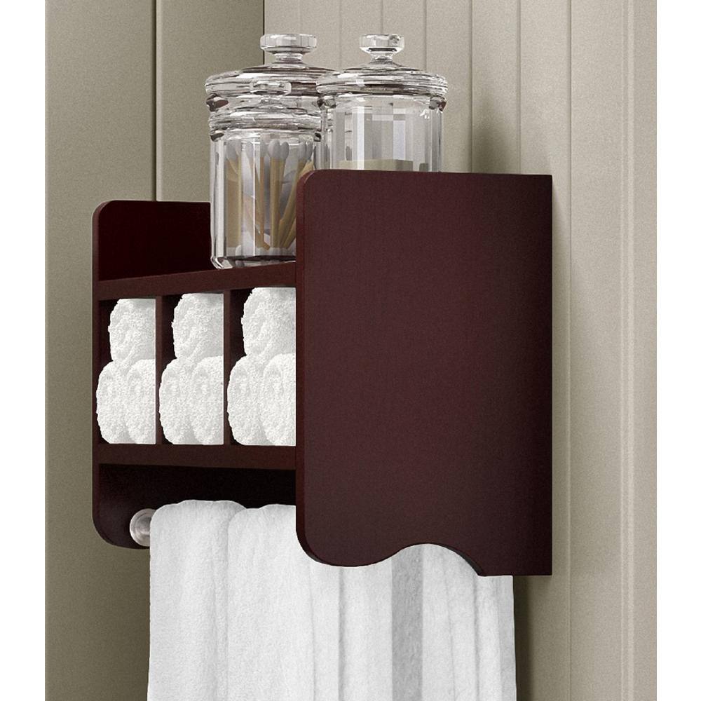 Espresso Wood Wall-Mounted Bathroom Shelf with Towel Rod
