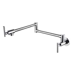 Wall Mounted Pot Filler in Chrome 360 Degrees Double Rotatable Brass 4 Gallons Per Minute Faucets
