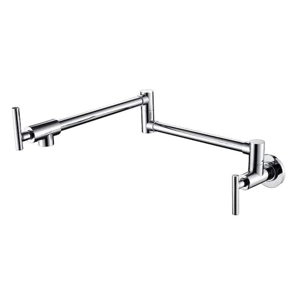 Wellfor Wall Mounted Pot Filler In Chrome 360 Degrees Double Rotatable Brass 4 Gallons Per 3179