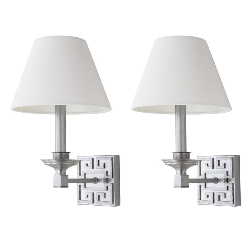 Contemporary Greek Key Silver Wall Sconce Set
