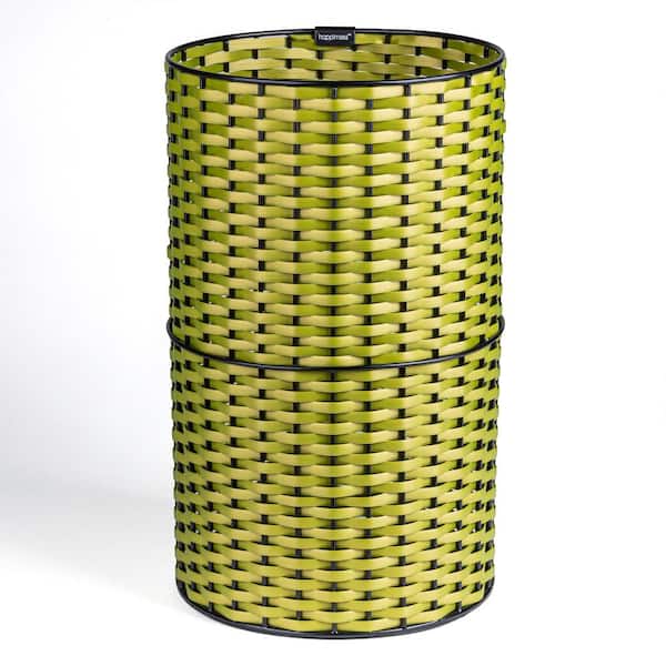 happimess Cecil Modern 4.13 Gal. Faux Wicker Cylinder Waste Basket, Pear Green/Black