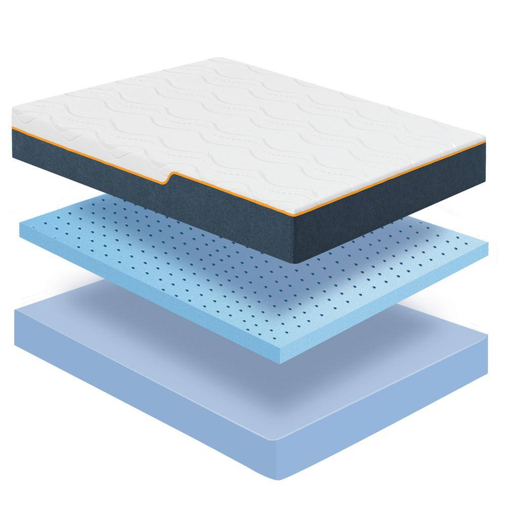 King Size White and Blue Gel Memory Foam Mattress