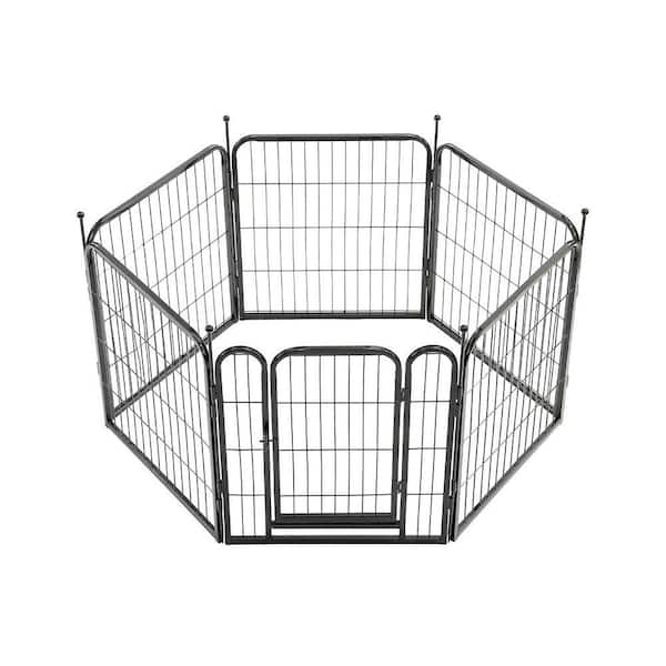 24 in. H Black Metal Garden Fence Pet Fence for Garden and Animals, 6-Panels