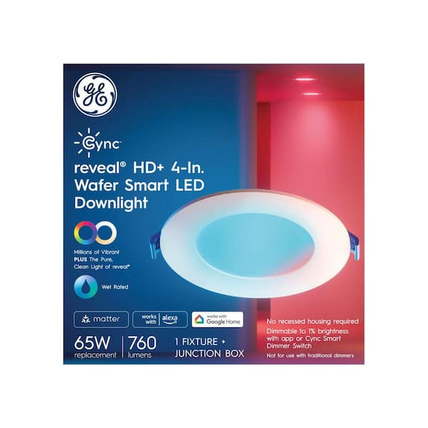 Full color 65W EQ 2000K 4 in Wafer Smart LED Downlight plus junction box (1-pack)