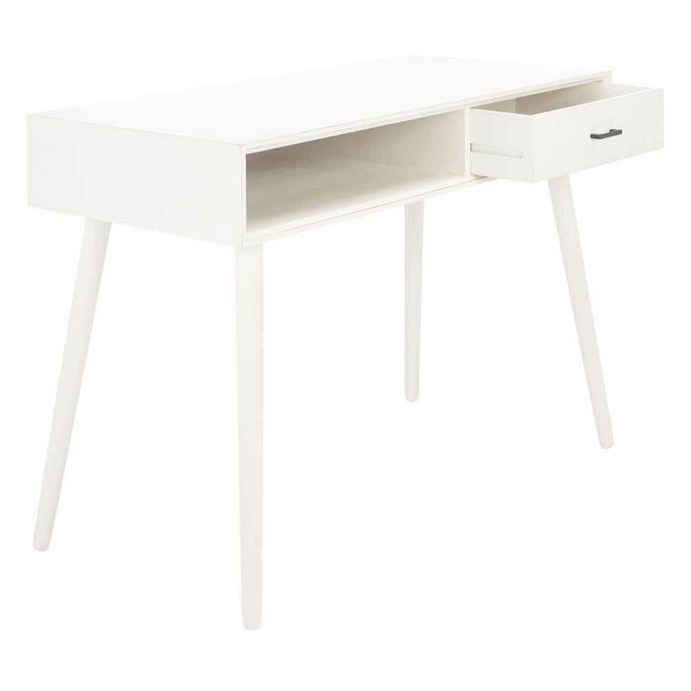 Distressed White Mid-Century Writing Desk with Drawer