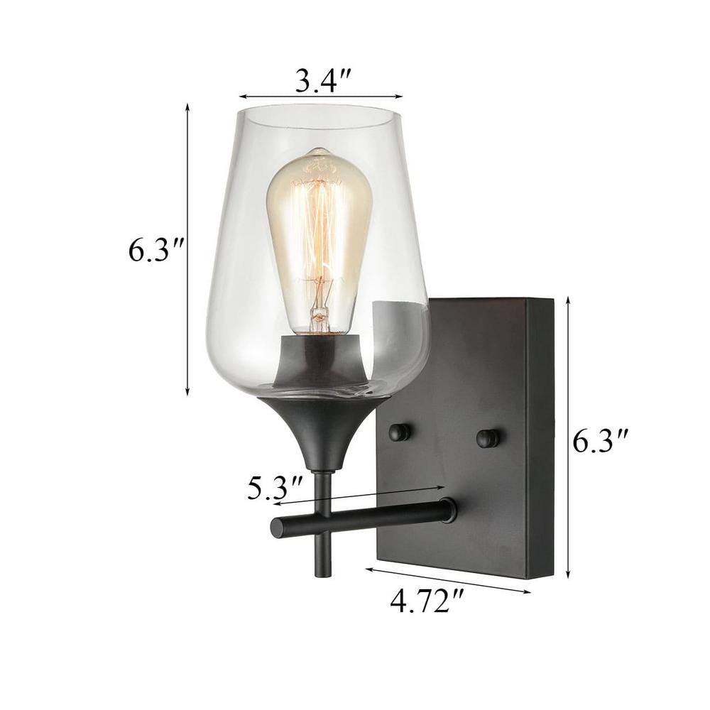 Matte Black Clear Glass Industrial Wall Sconce
