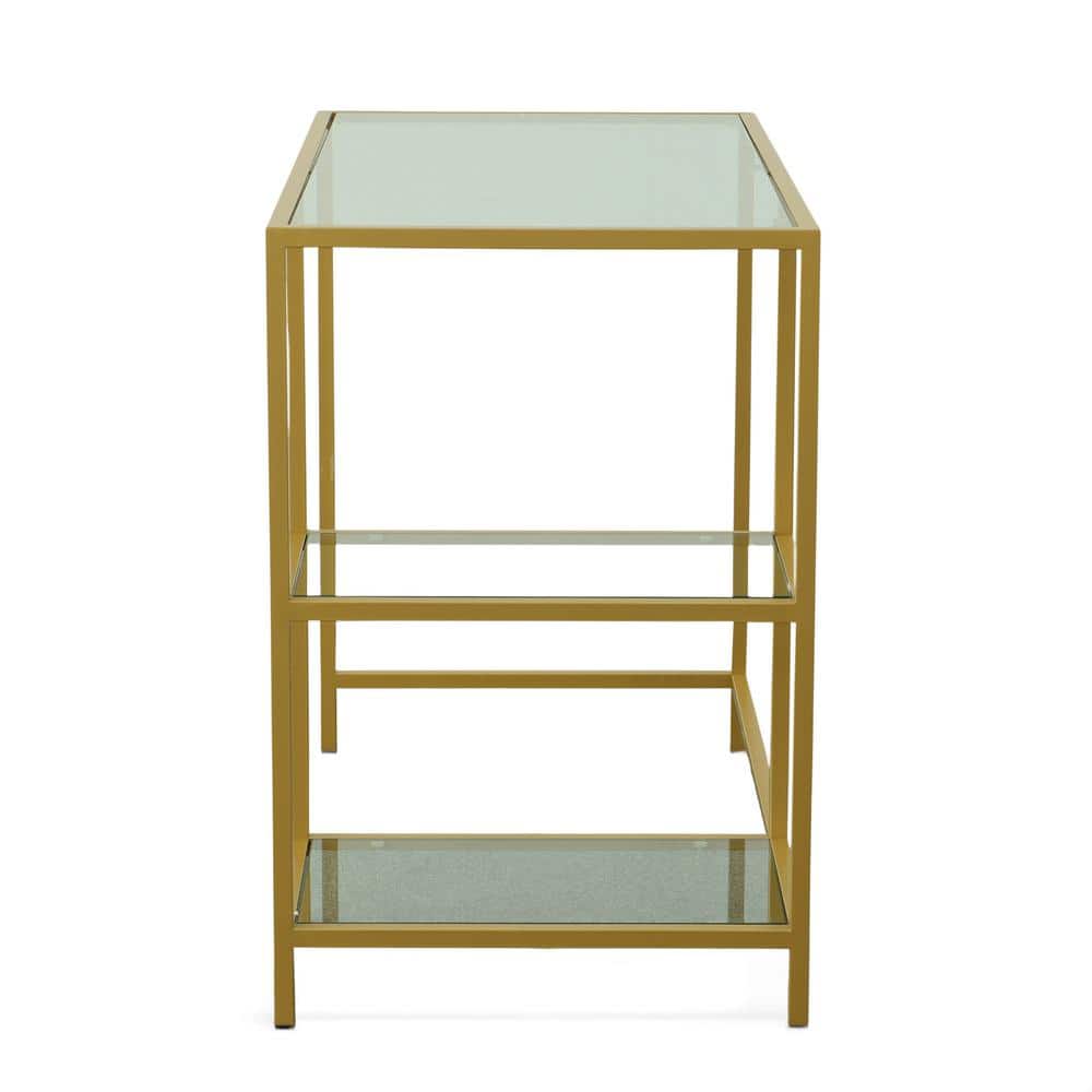 Marcello Modern Gold Metal Frame Desk with Clear Glass Top