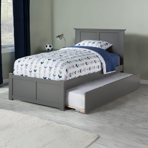AFI Madison Twin Extra Long Bed with Footboard and Twin Extra Long Trundle in Grey