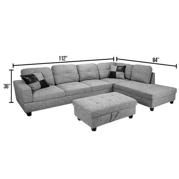 Wiskundig Viskeus Profetie Star Home Living 3-Piece Light Gray Linen 4-Seater L-Shaped Right-Facing  Chaise Sectional Sofa with Ottoman SH118B - The Home Depot