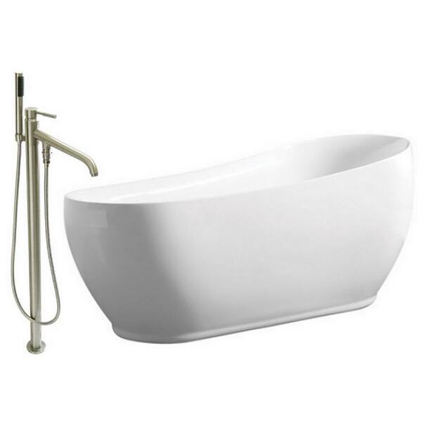 Aqua Eden Modern 71 in. Acrylic Flatbottom Bathtub in White and Freestanding Faucet in Brushed Nickel