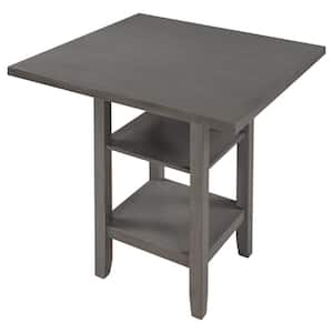 Gray Wood Top 35.4 in. Pedestal Dining Table with 2-Tier Shelves (Seats 4)