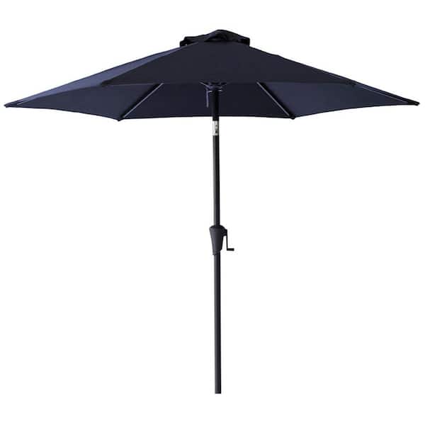 C-Hopetree 7-1/2 ft. Steel Market Push Button Tilt Patio Umbrella in Navy Blue Solution Dyed Poylester