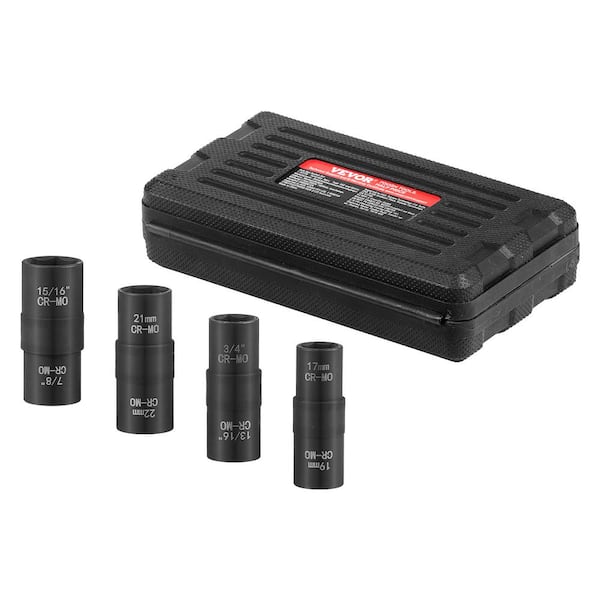 SKYSHALO Lug Nut Impact Socket Set, 1/2 in. Drive Metric and SAE 6-Point Flip Socket Set, 4 Total Lug Nut Sizes