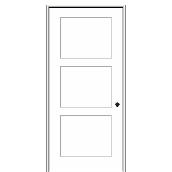 MMI Door 18 in. x 80 in. Smooth Birkdale 3 Panel Left-Hand Solid Core Primed Molded Composite Single Prehung Interior Door