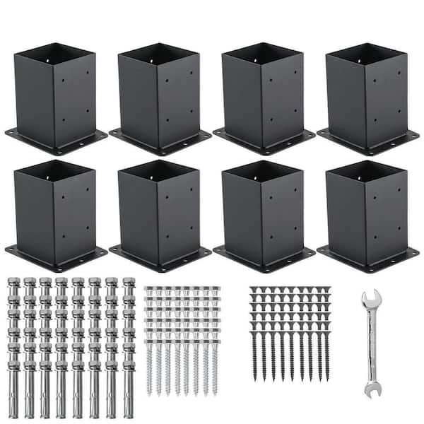 5.4 in. x 5.4 in. x 5.6 in. Black Carbon Steel Deck Post Bracket, Deck Base Plate Support for Wood (8-Pack)