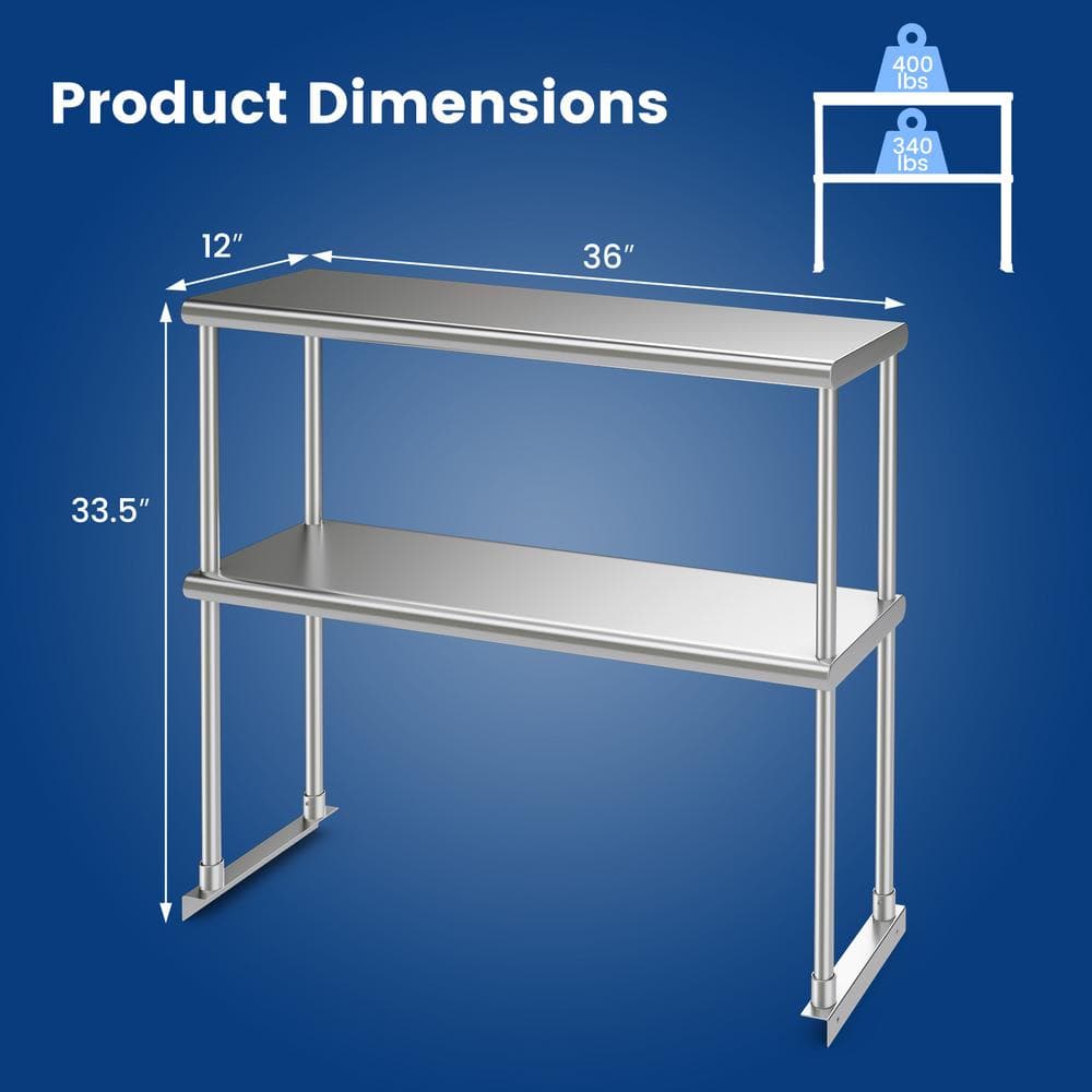 36 x 12 in. Silver Stainless Steel Kitchen Prep Table with Adjustable Shelf