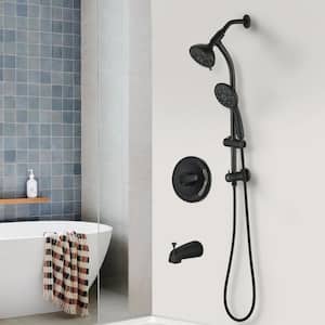 Single-Handle 7-Spray Settings Round Dual Shower Heads High Pressure Tub Shower Faucet in Matte Black (Valve Included)