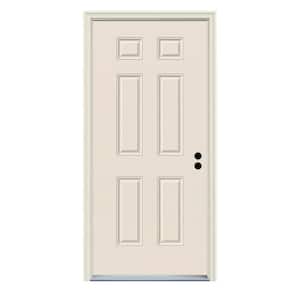 30 in. x 80 in. Left Hand Inswing 6-Panel Primed 20 Minute Fire Rated Steel Prehung Front Door with Brickmould