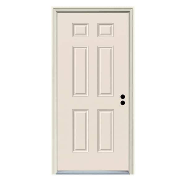 30 in. x 80 in. Left Hand Inswing 6-Panel Primed 20 Minute Fire Rated Steel Prehung Front Door with Brickmould