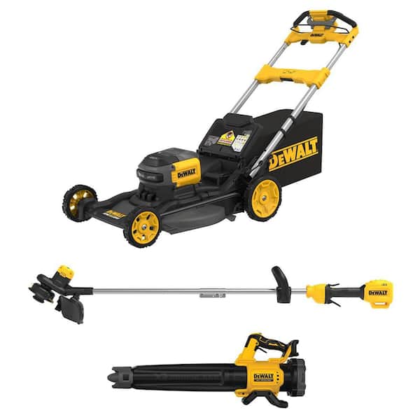 FLEXVOLT 2 x 60V MAX 21 in. Cordless Battery Powered Self Propelled Lawn Mower, Trimmer and Blower w/ (2) 4Ah Batteries