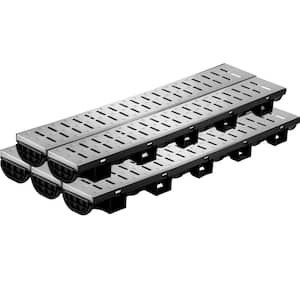 Trench Drain System 39 in. L x 5.8 in. W x 3.1 in. D Drainage Trench with Metal Grate and End Cap Channel Drain 5 Pack
