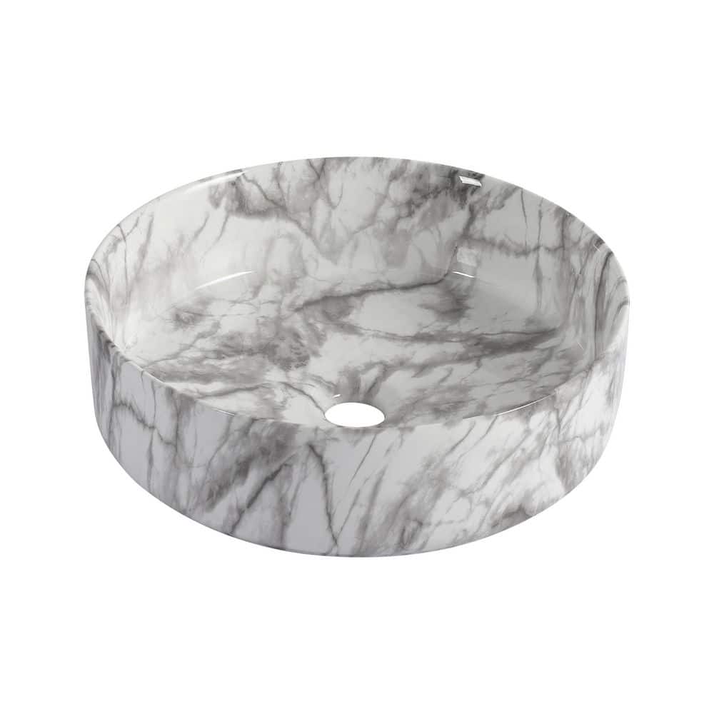 15.7 in. Vessel Round Bathroom Sink in White Background With Gray Patterns Ceramic, No Faucet Include, No Pop-up Drain price history on PriceWatchPro