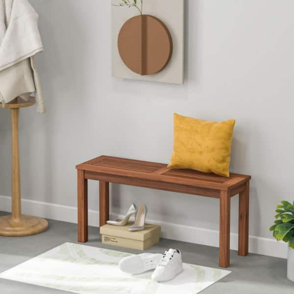 2-Seater Wood Outdoor Patio Ottoman Backless Dining Bench with Breathable Slatted Seat