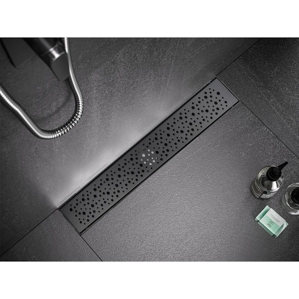 30 in. Linear Stainless Steel Shower Drain with Rain Drop Pattern, Matte Black