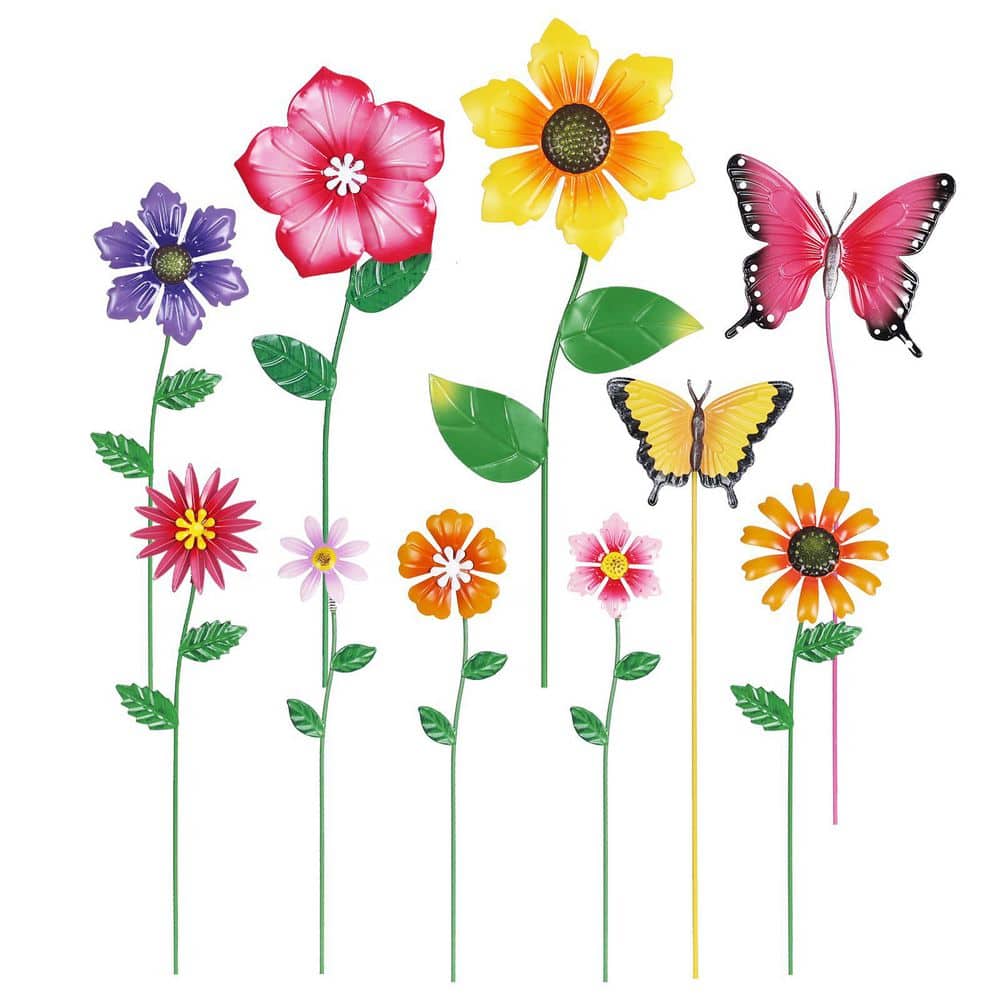 10 Piece Multi-Color Iron Metal Flower Garden Stakes Decorative Outdoor Yard Art for Lawn Pathway Decor price history on PriceWatchPro