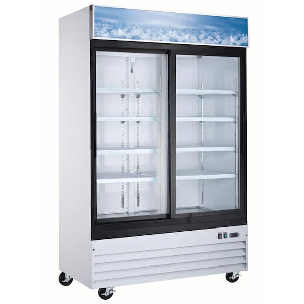 Cooler Depot 53.4 in. W 45 cu. ft. 2-Sliding Glass Doors Commercial Merchandiser Refrigerator in White with Top LED Display Panel