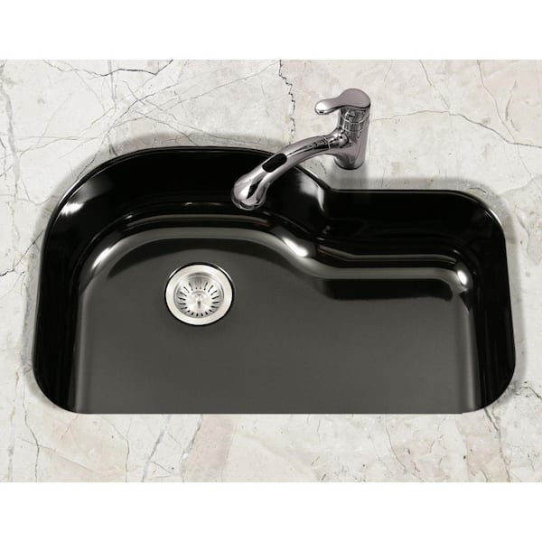Houzer Porcela 31 in. Black Porcelain Enamel Steel Undermount Single Bowl Kitchen Sink - PCH-3700 BL