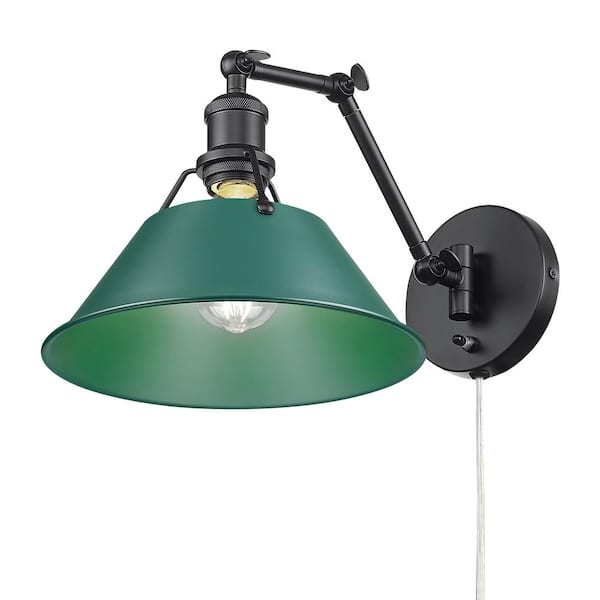 Golden Lighting Orwell Articulating Wall Sconce in Matte Black with Pine Green