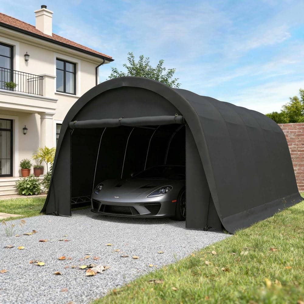 12 ft. x 24 ft. Portable Carport, Heavy-Duty Fully Enclosed Rounded Garage Tent with Zippered Door, Dark Gray price history on PriceWatchPro