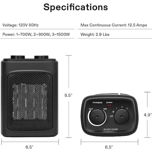 VIVOSUN 1500-Watt 9.5 in. Electric Portable PTC Ceramic Space Heater with  4-Modes, Adjustable Thermostat and Tip-Over Protection EH-0003 - The Home  Depot