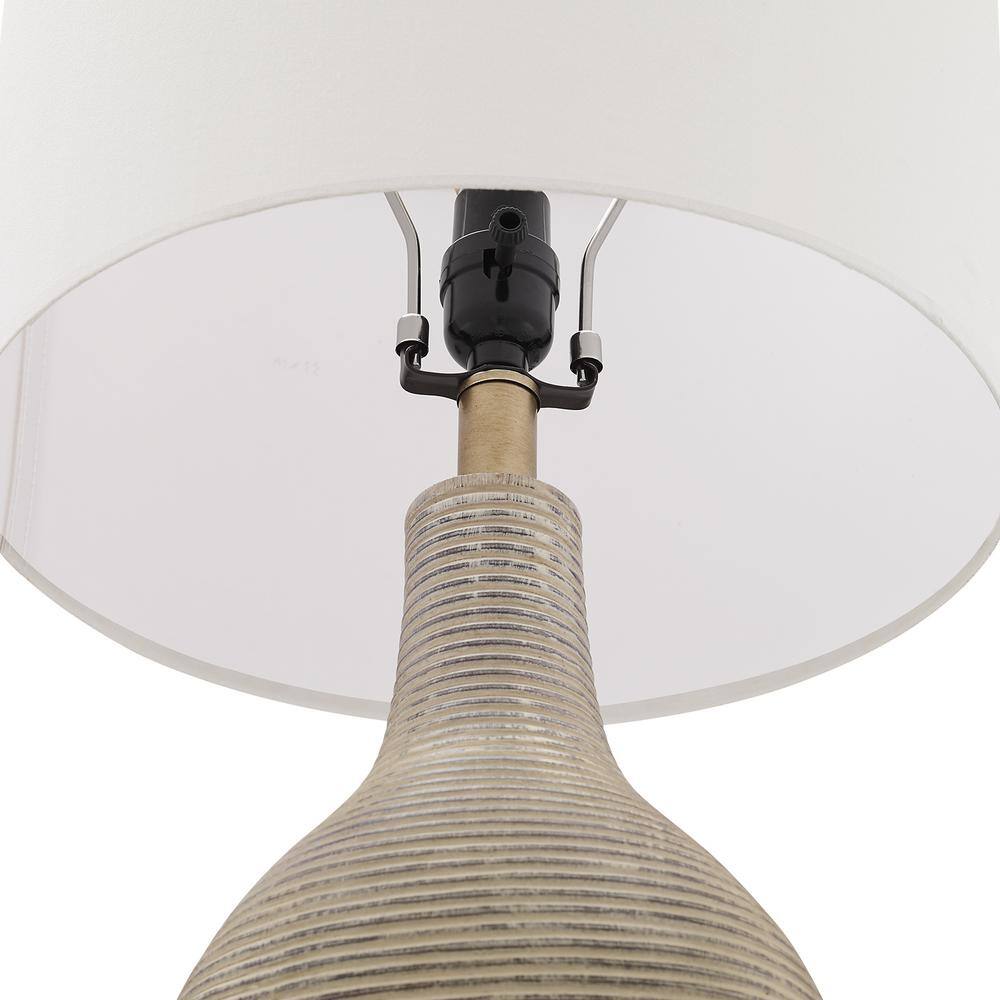 Elegant Beige and Gold 24.5" Farmhouse Table Lamp Set with White Linen Shades