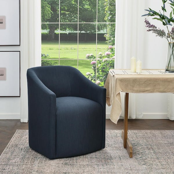 Indigo Performance Fabric Upholstered Barrel Back Rolling Dining Armchair