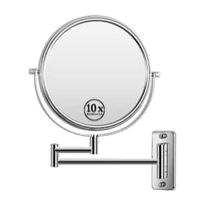 8 in. Double-Sided 1x/10x Magnifying Retractable Wall-Mounted Bathroom Makeup Mirror with in Chrome