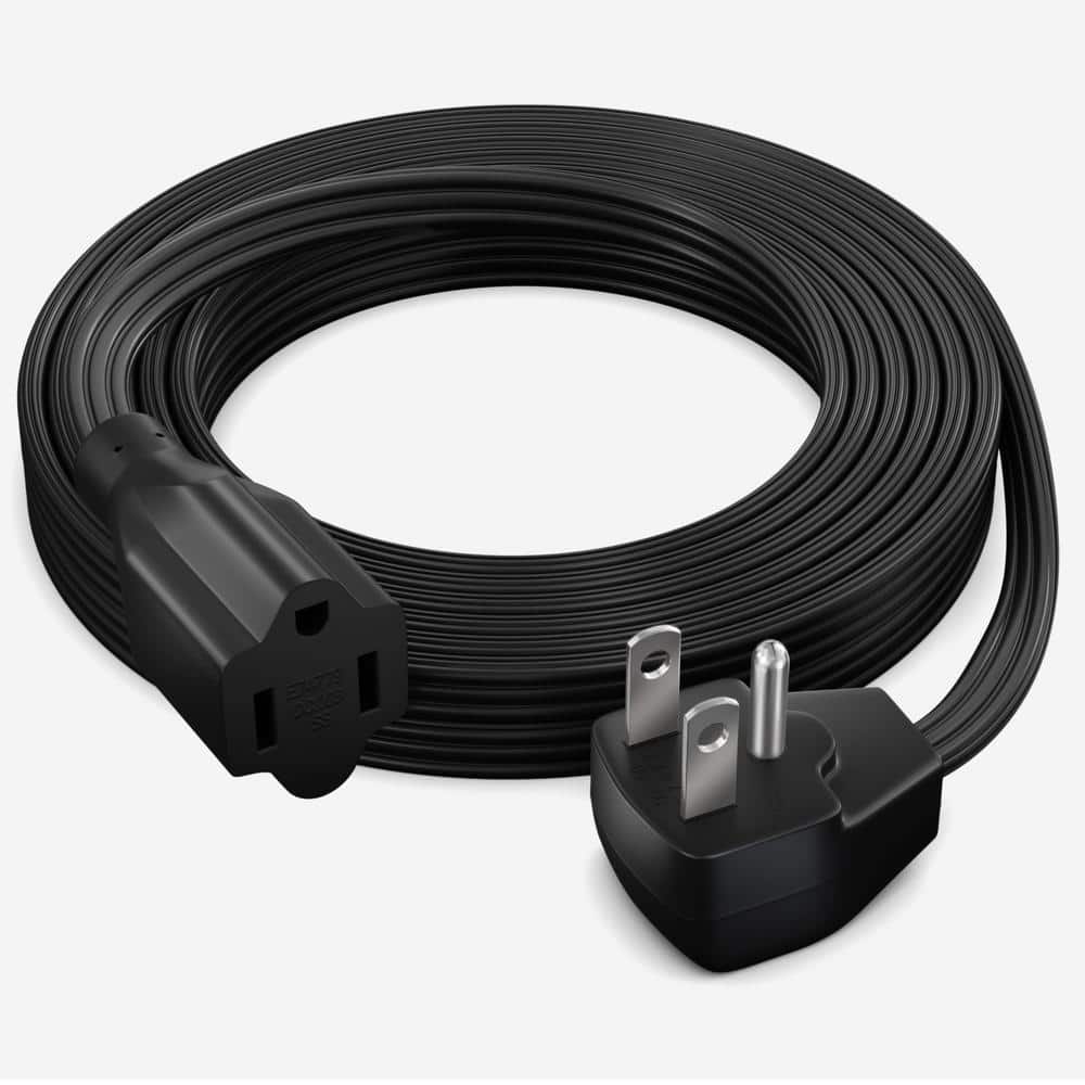 12 ft. 14/3 Medium/Heavy Duty Indoor Extension Cord Flat Plug Flat Wire, 15Amps, Black