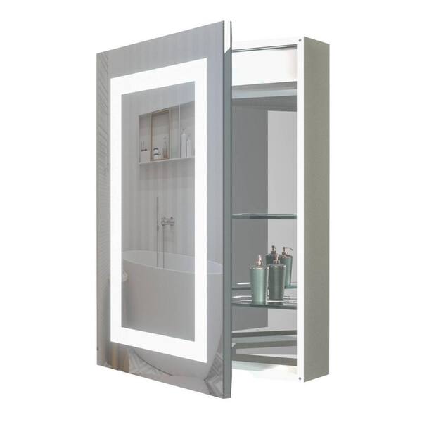 Unbranded 20 in. W x 28 in. H Silver Rectangle Aluminum Recessed or Surface Mount Medicine Cabinet, Medicine Cabinet with Mirror