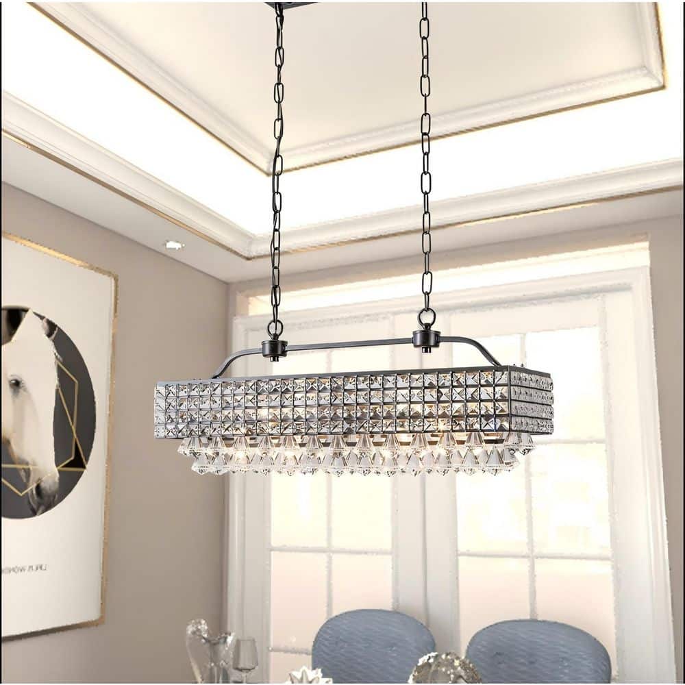 5-Light 30 in. Black Crystal Modern Rectangle Dimmable Chandeliers Dining Kitchen Ceiling Lights Foyer Bedroom Lighting price history on PriceWatchPro